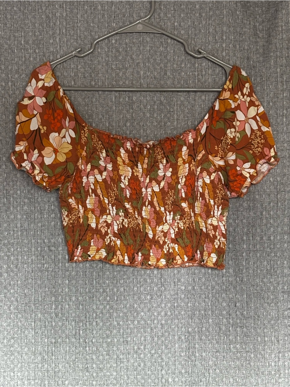 Aerie Women’s Medium Floral Smocked Crop Top Puff Sleeve Boho